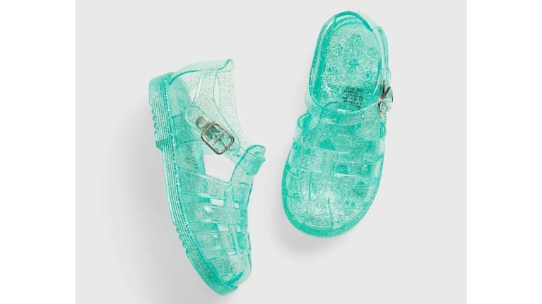 Translucent rubber sandals in sky blue glittery colour