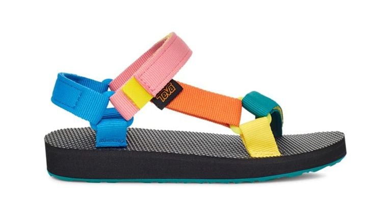 Sandal with pink, blue, yellow, orange and turquoise straps